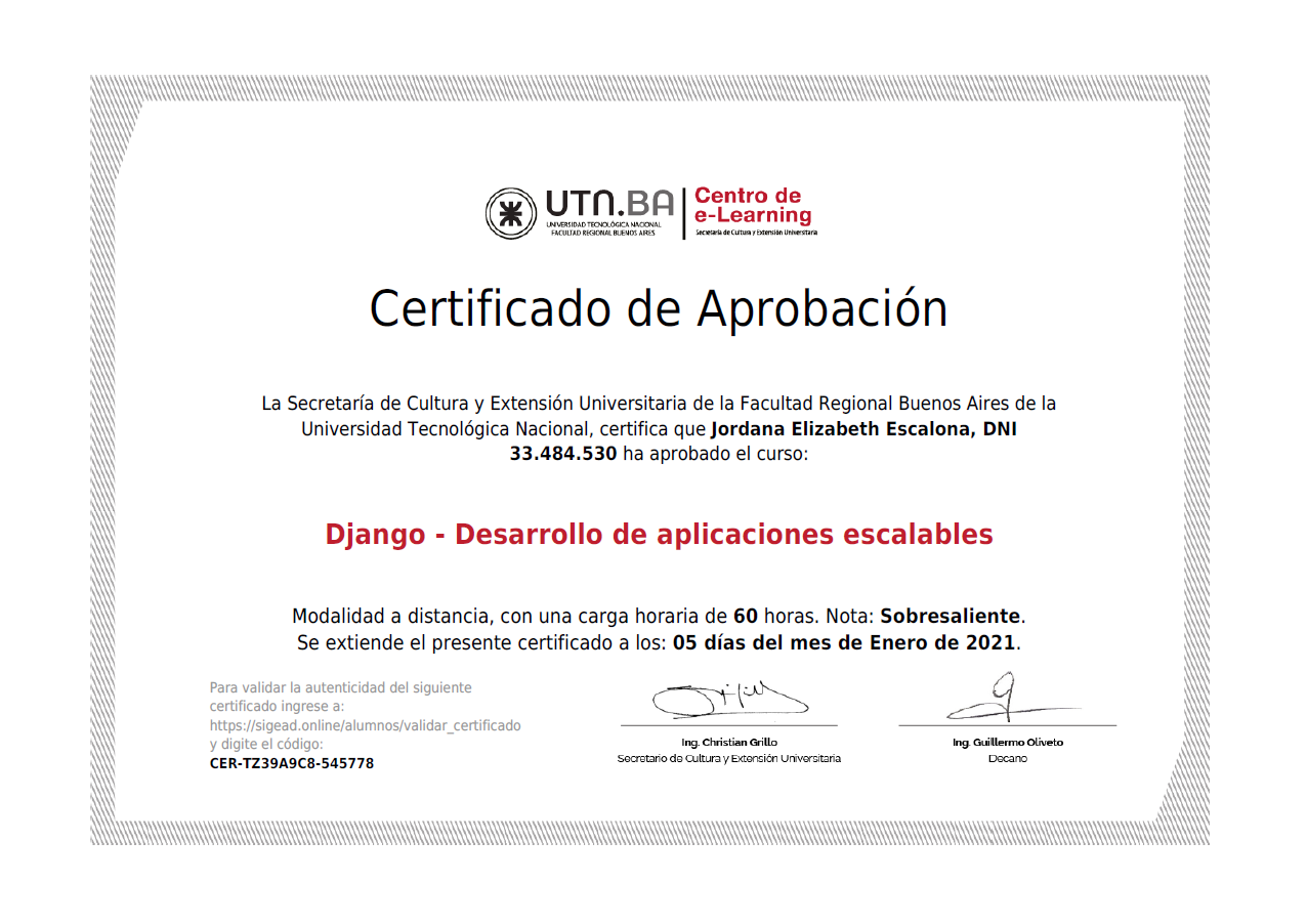Certificado Django UTN BA